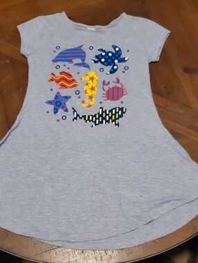 Girls' Light Gray Sea Creatures Casual Tee Dress